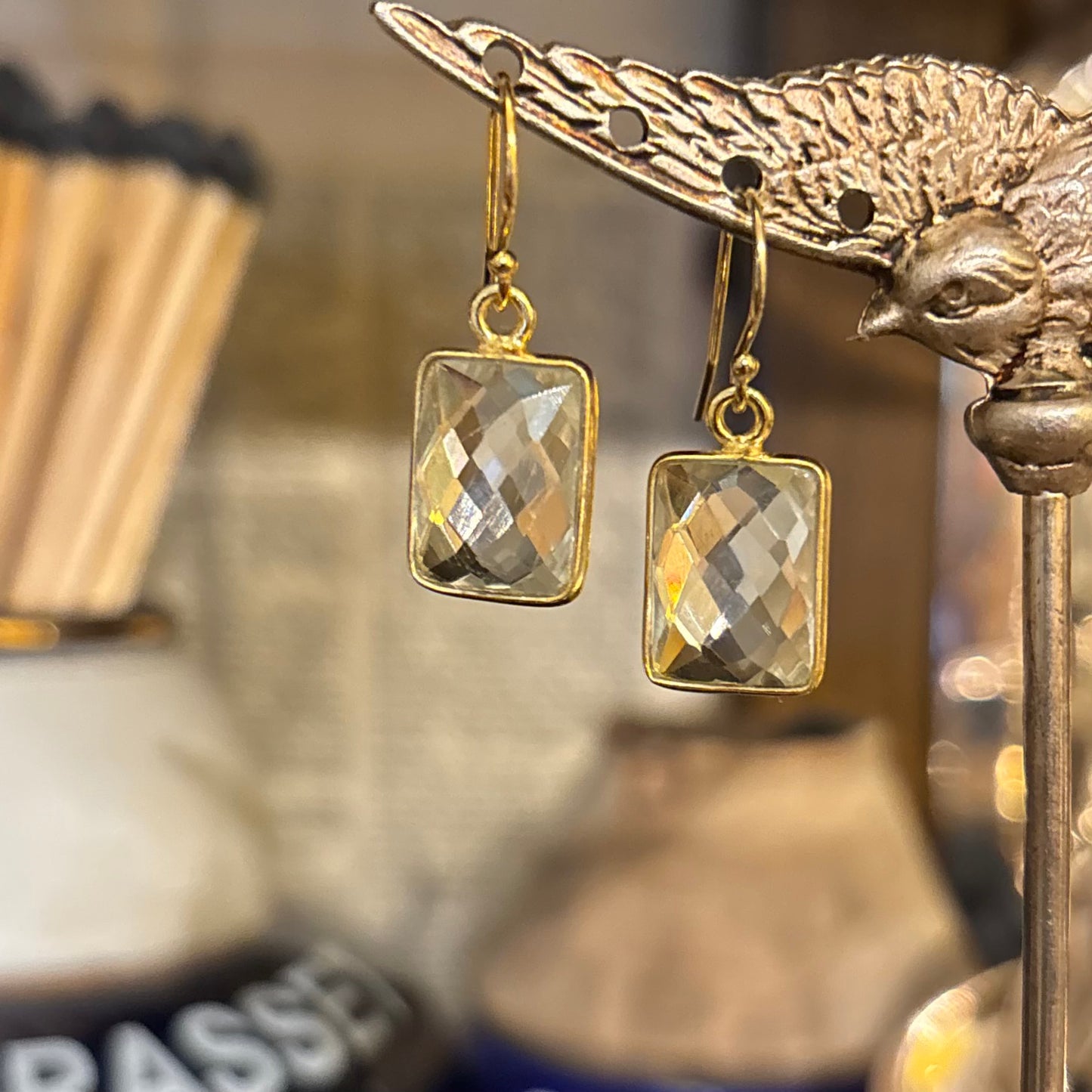 Short Rectangular Crystal Quartz Earrings