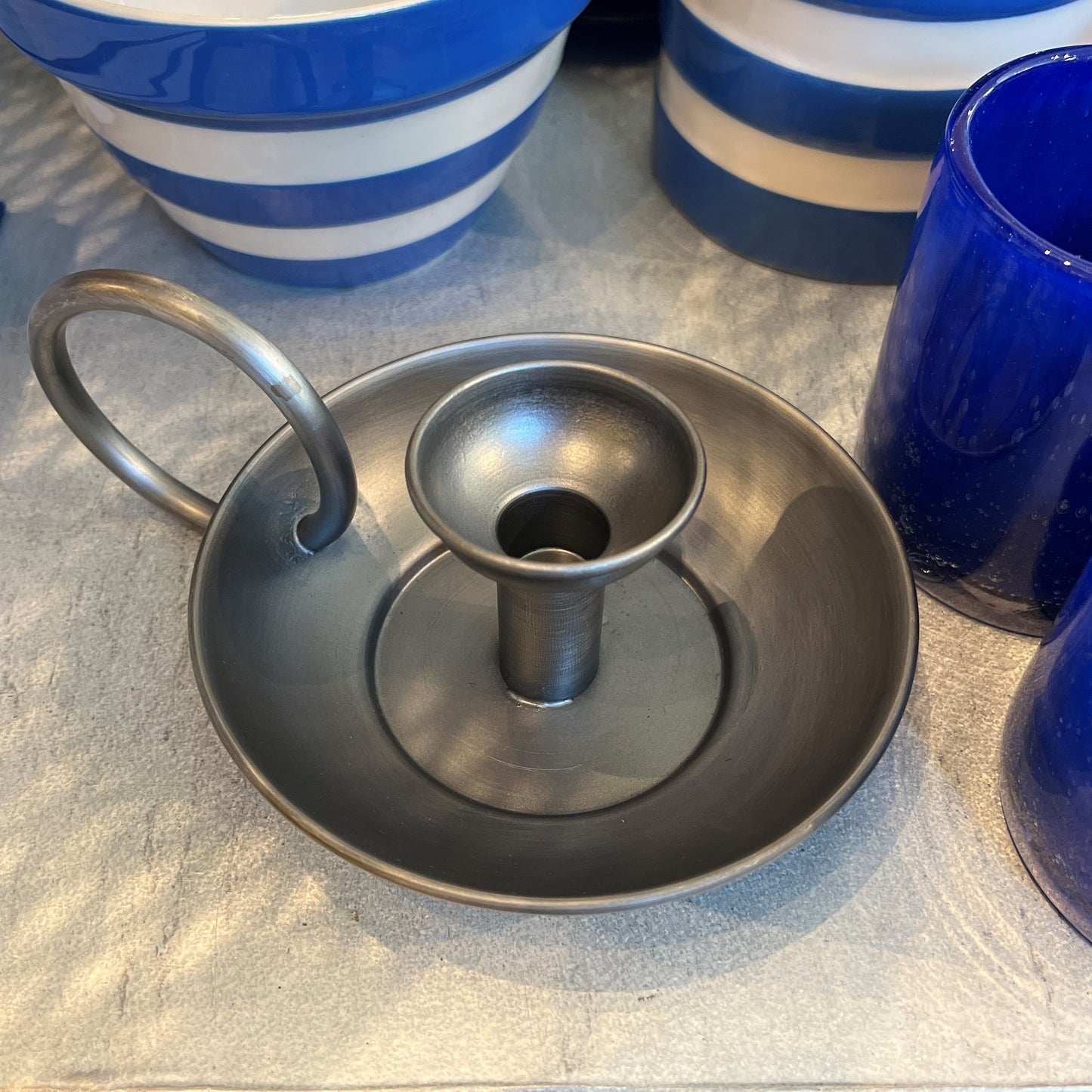 Rustic Tin Chamberstick Candle Holder