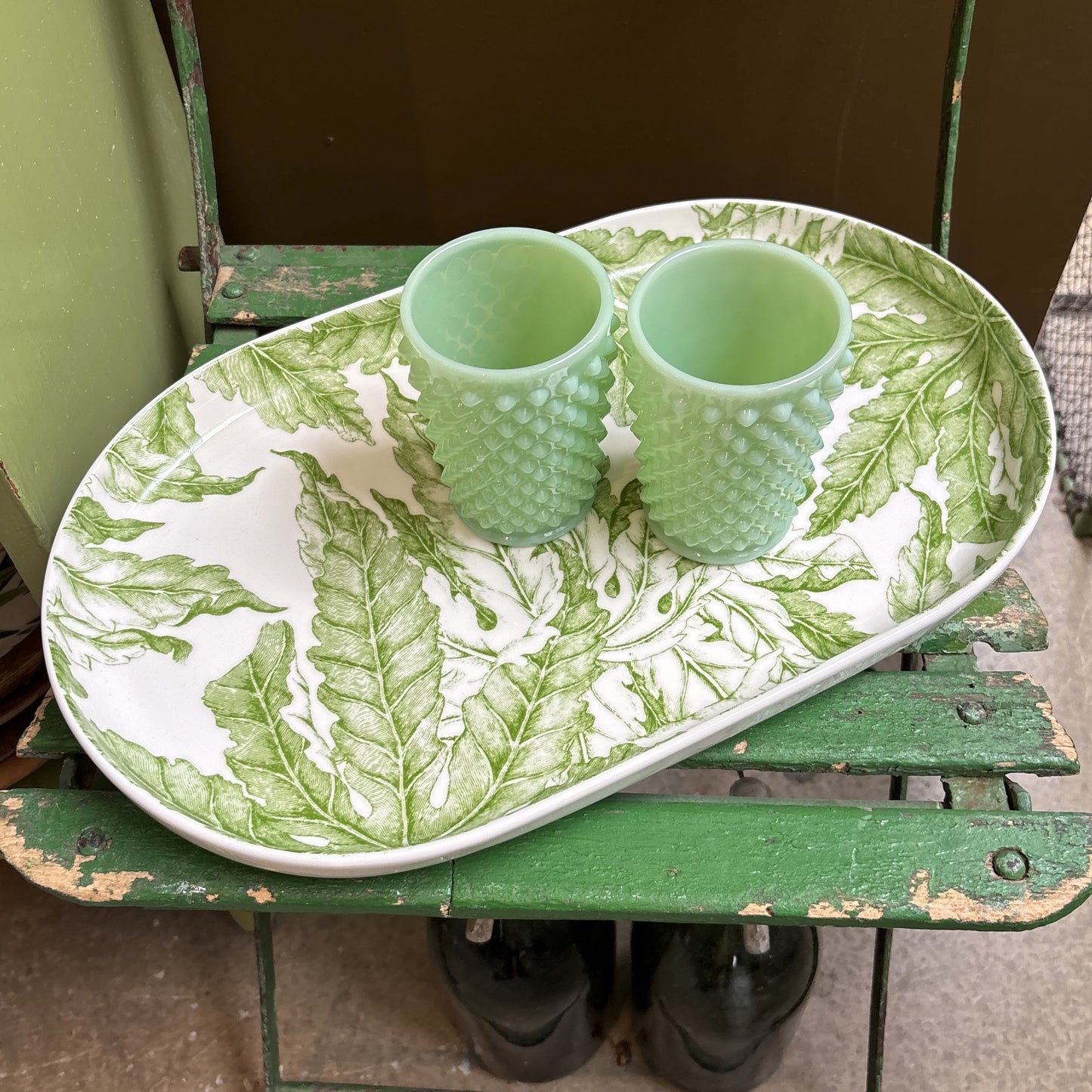 Green Floral Oval Platter