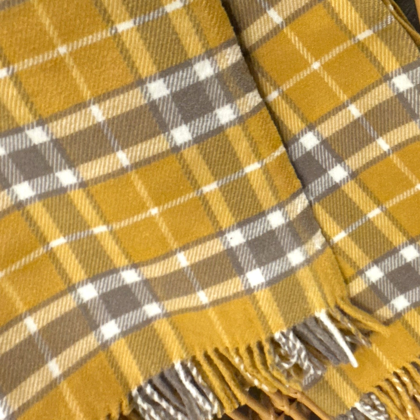 Gold Plaid Fringe Throw