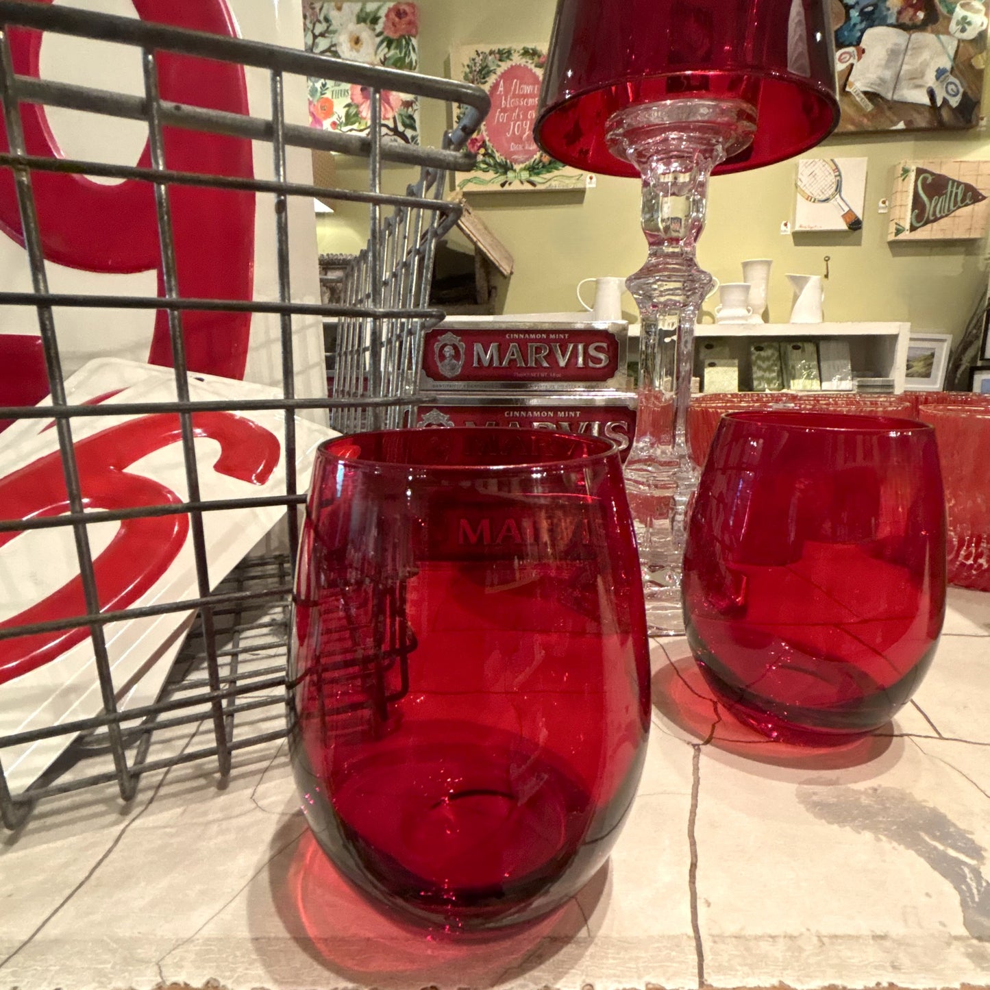 Red Crystal Stemless Wine Glass