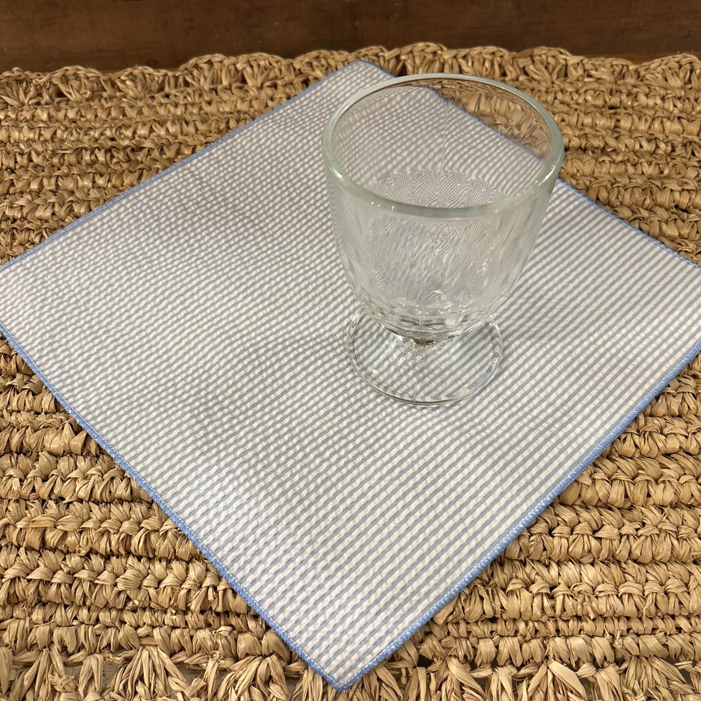 Light Blue Seersucker Cocktail Napkin