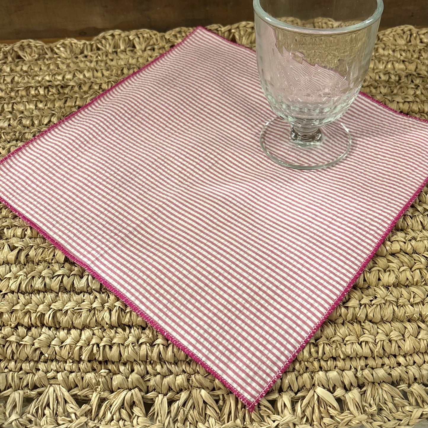 Hot Pink Seersucker Cocktail Napkin