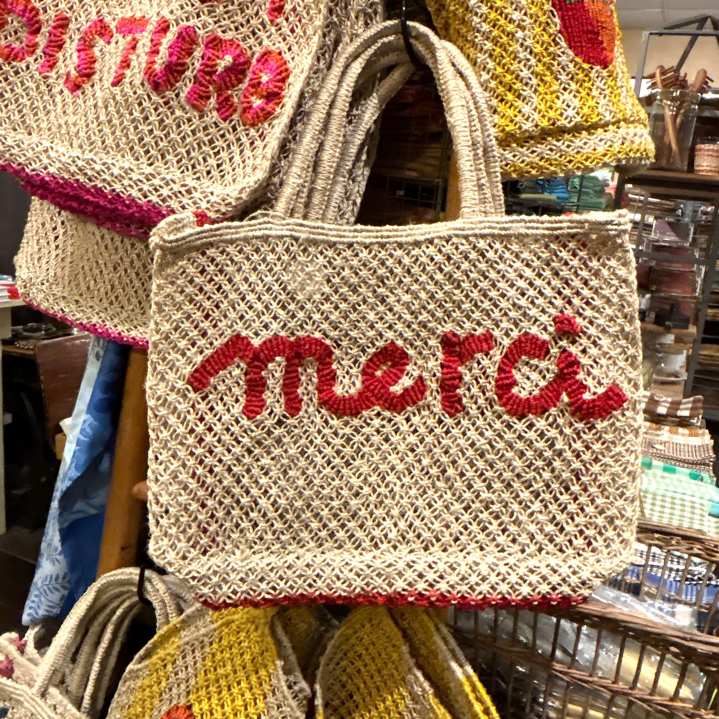Small Red & White Merci Bag