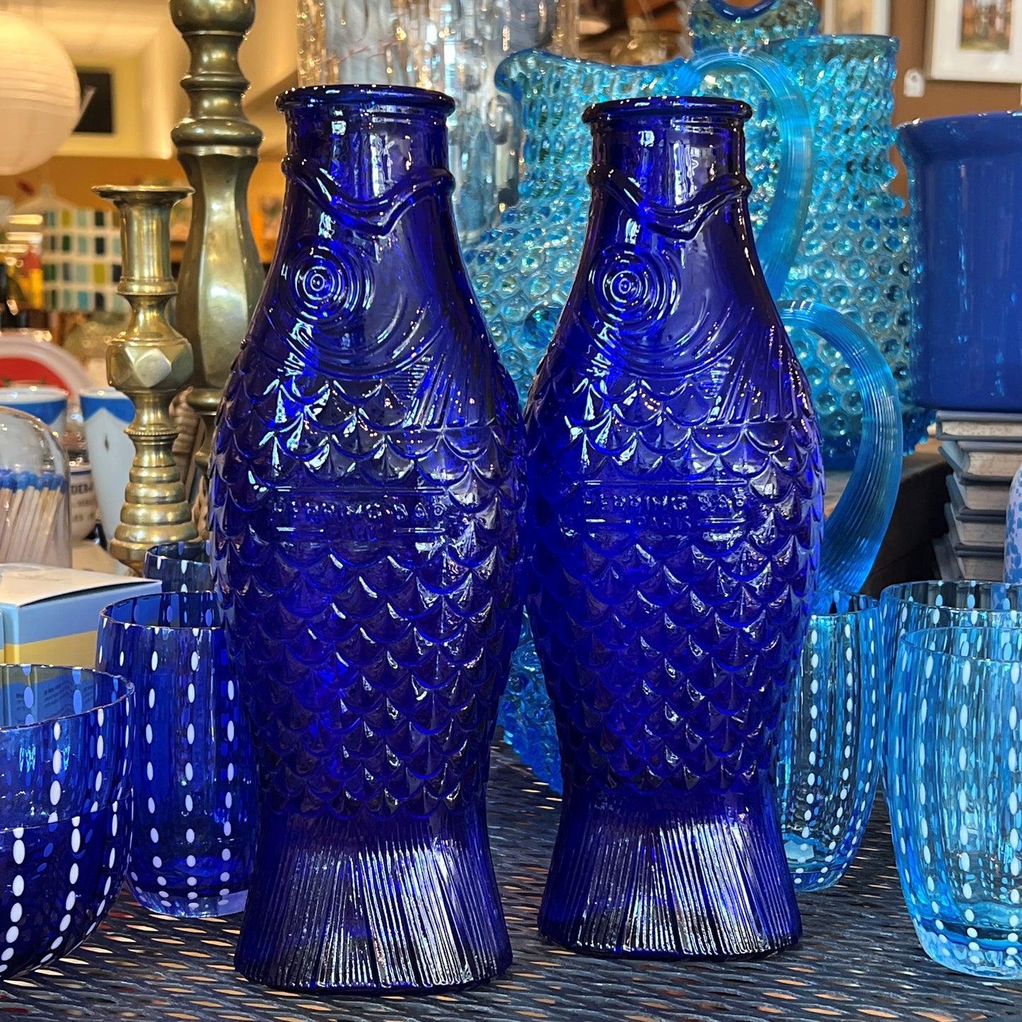 Cobalt Blue Glass Fish Carafe