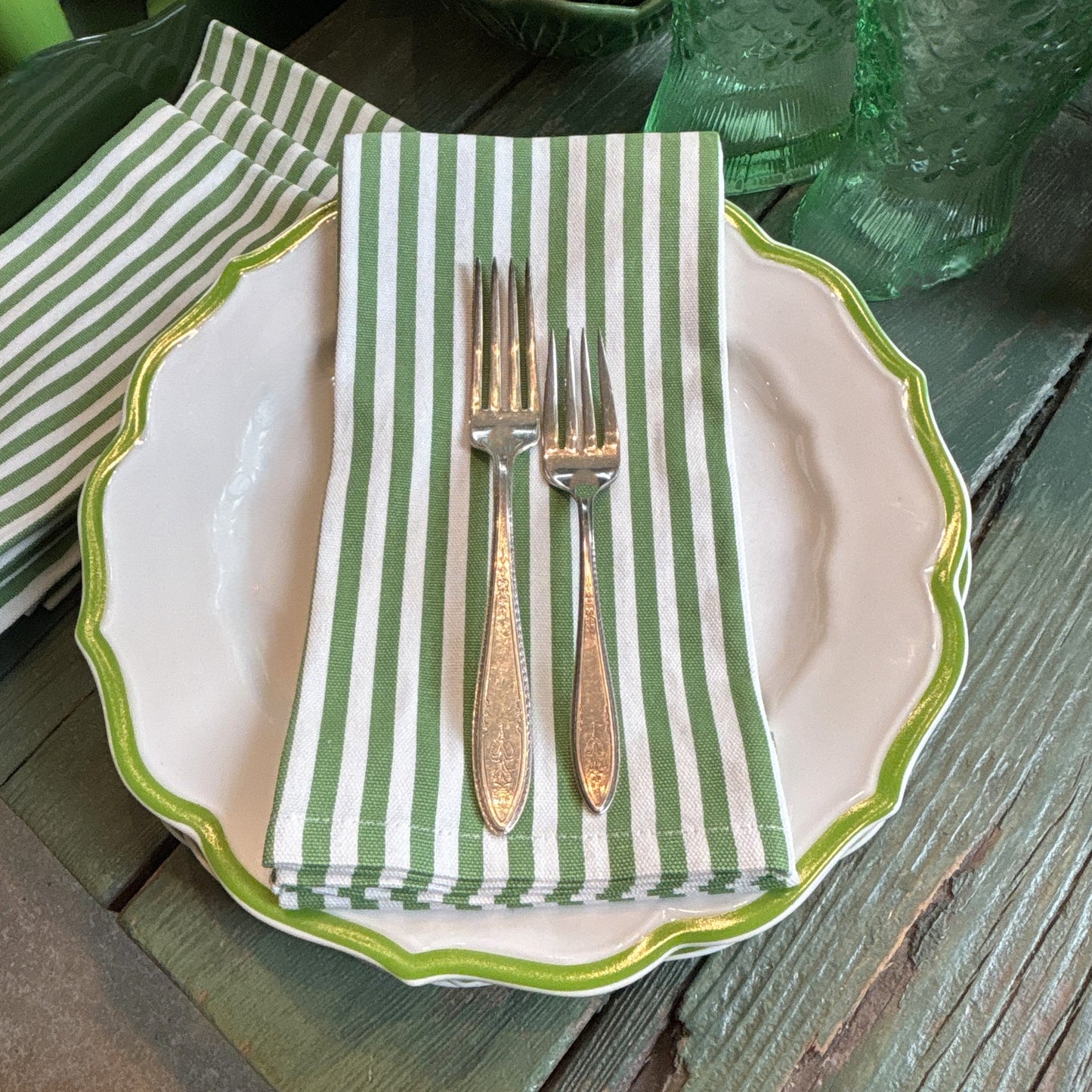 Pinstripe Green Napkin Set