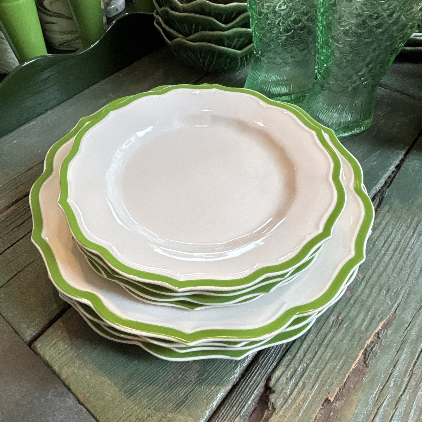 Green Trim Scalloped Salad Plate
