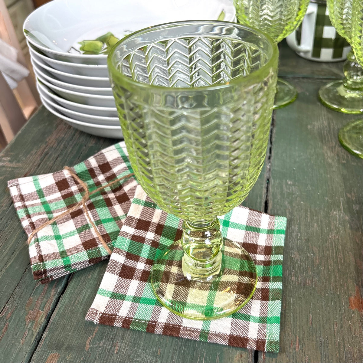 Peppermint Plaid Cocktail Napkin Set
