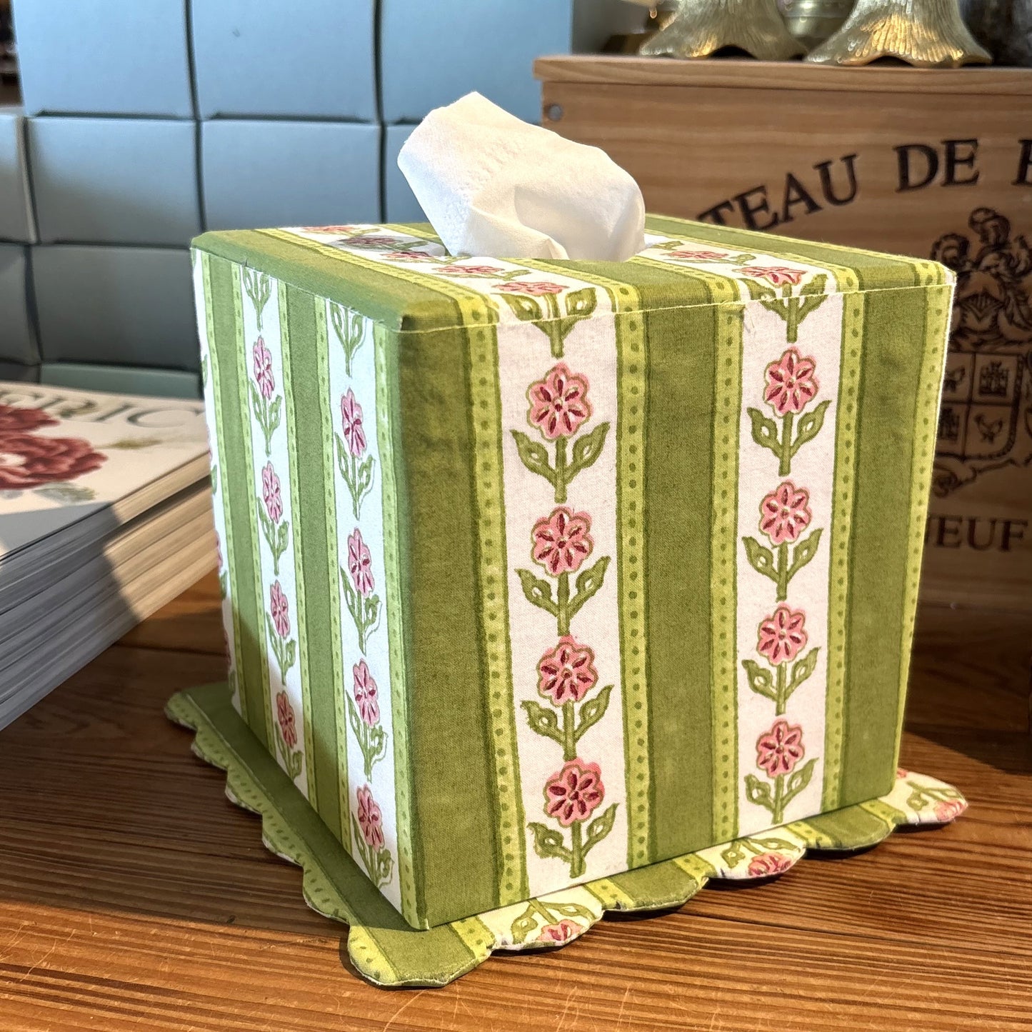 Cottage Garden Green Tissue Box Cover