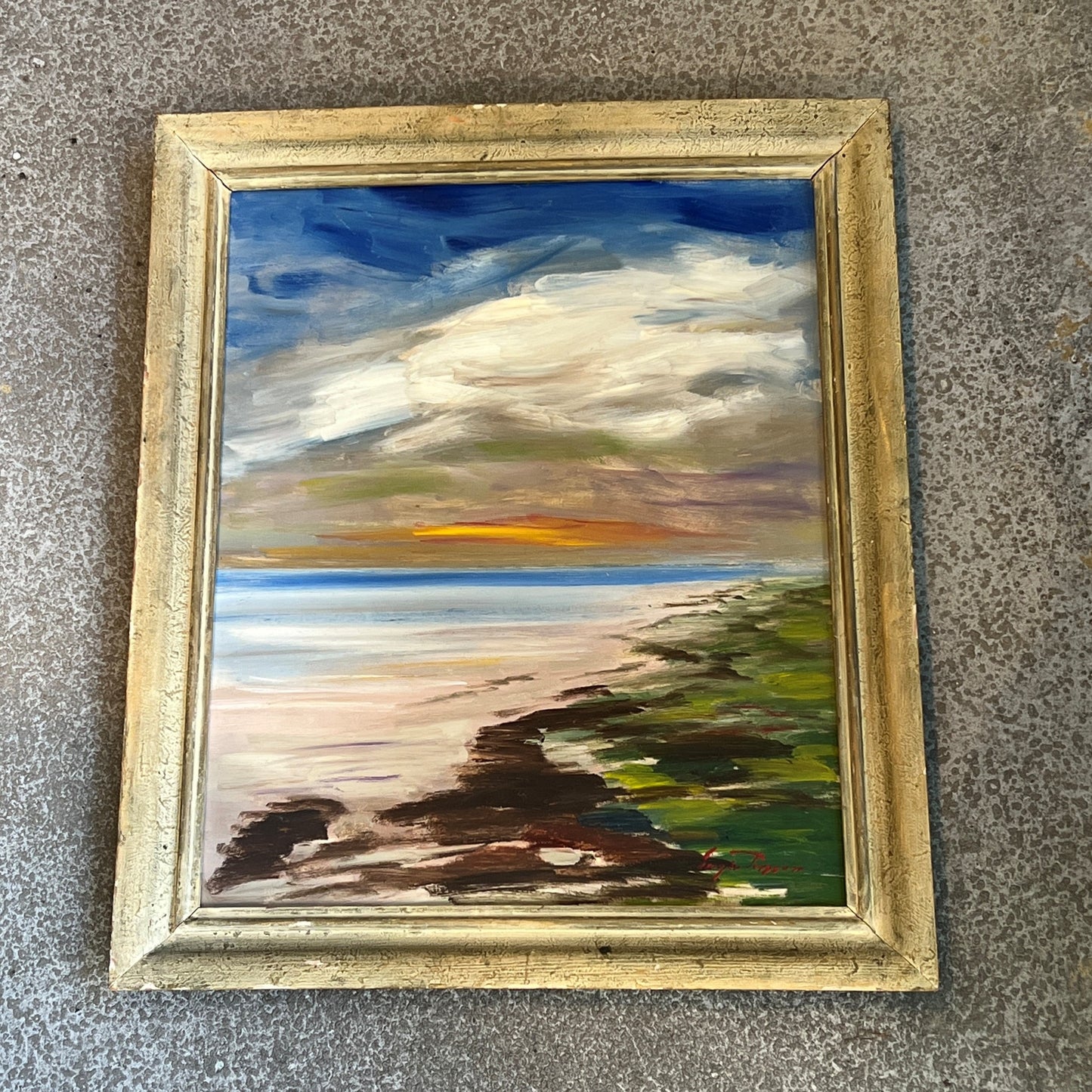 Vintage Seaside Oil Painting