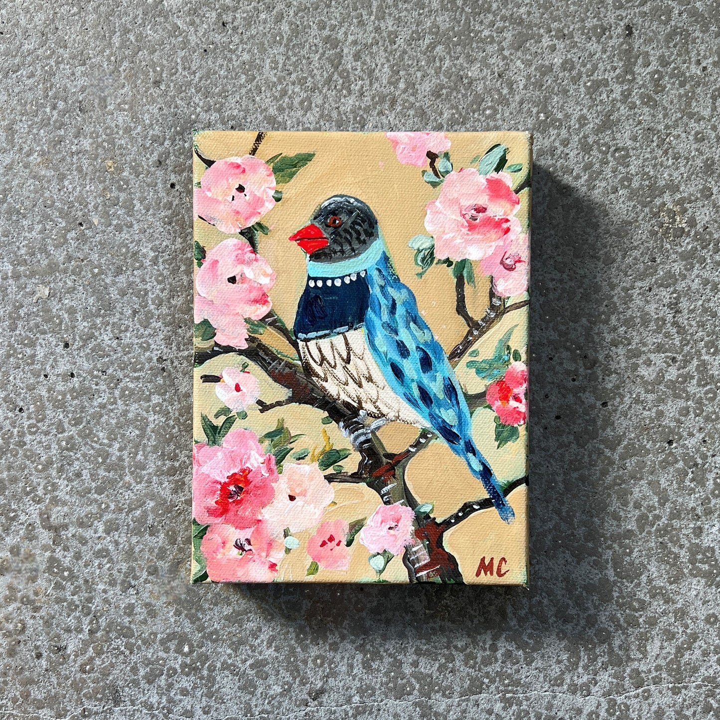 Bluebird with Pink Flowers by Mindy Carpenter