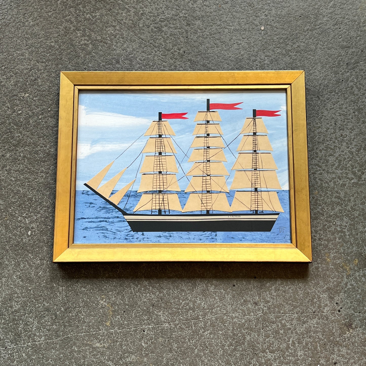 Clipper Ship with Red Flags by Denise Fiedler