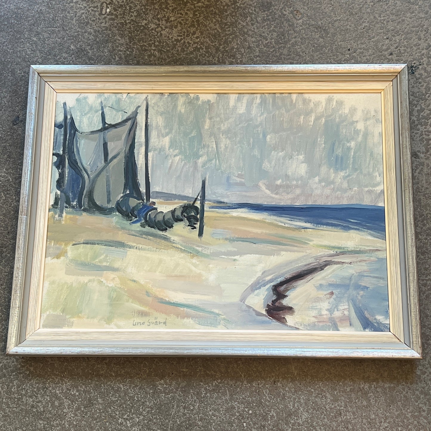 Vintage Coastal European Beach Original Oil Painting