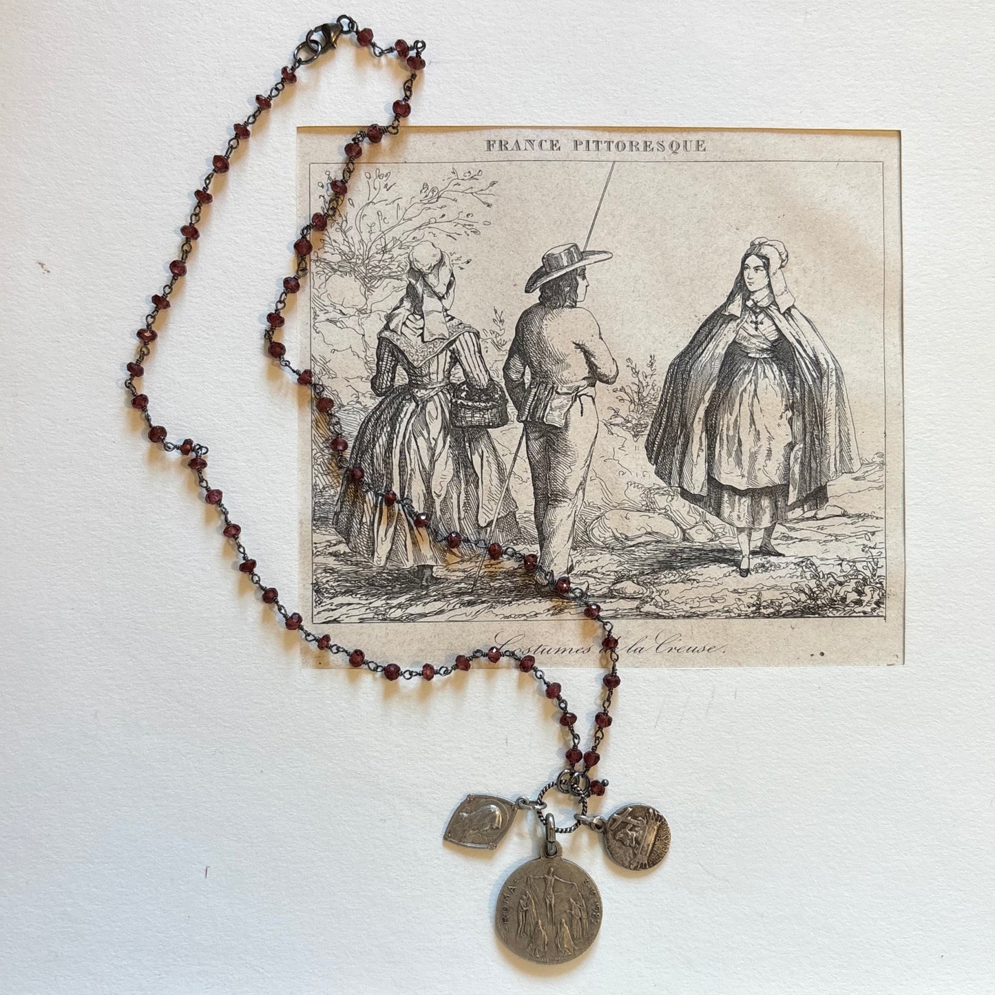 Garnet Vintage Charm Necklace