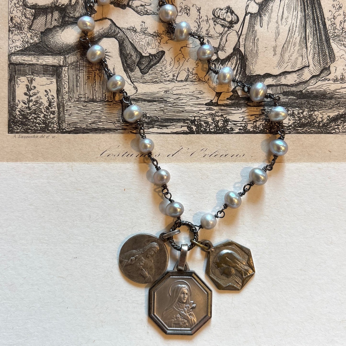 Freshwater Pearl Vintage Charm Necklace No. 02