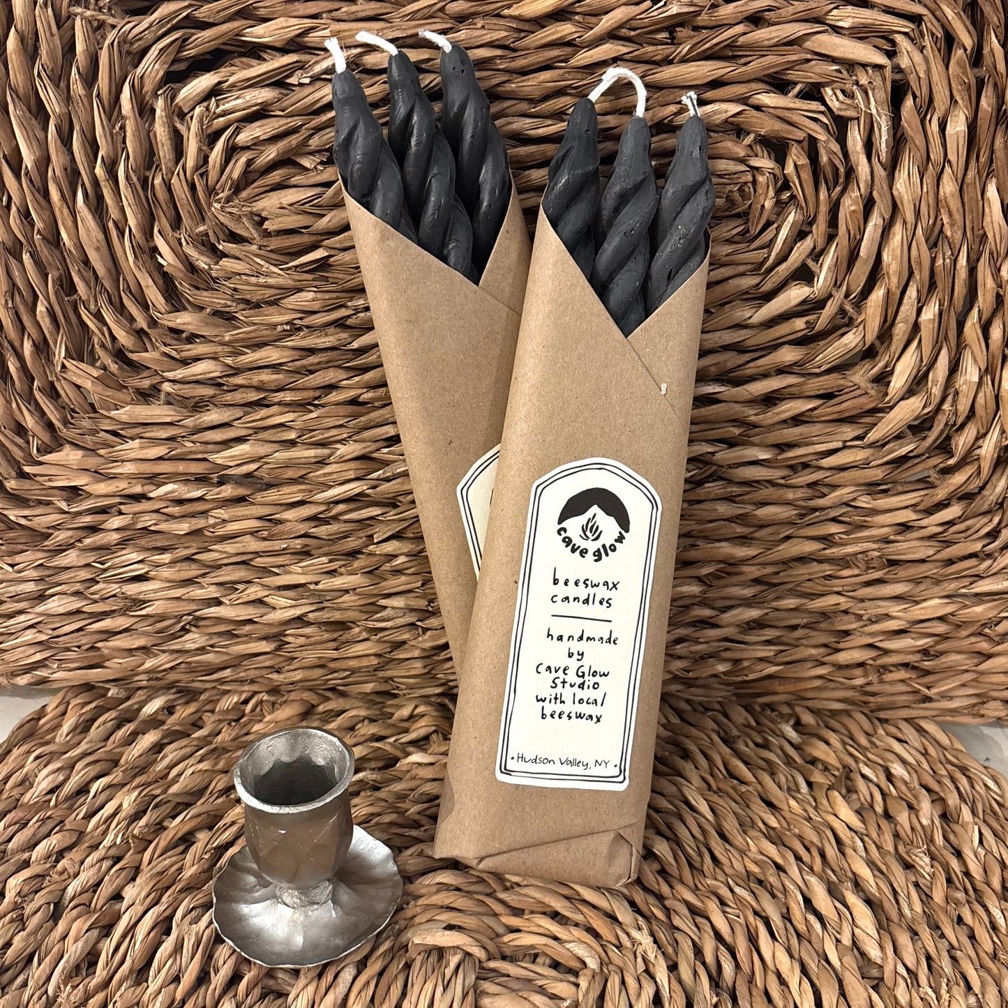 Black Beeswax Spiral Taper Candle Set