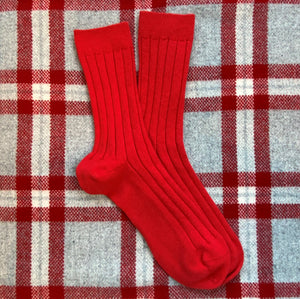 Large Red Cashmere Ribbed Socks