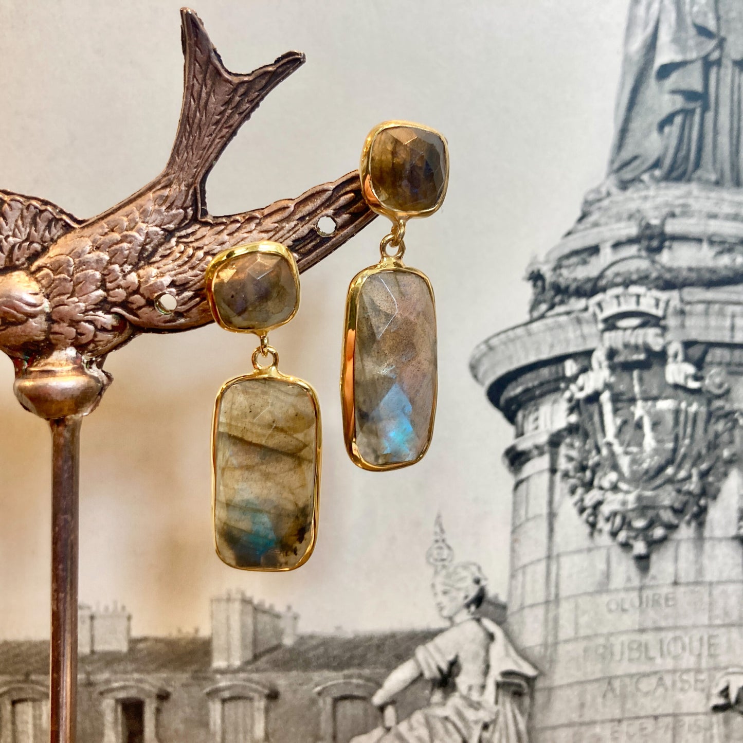 Double Dangle Labradorite Earring