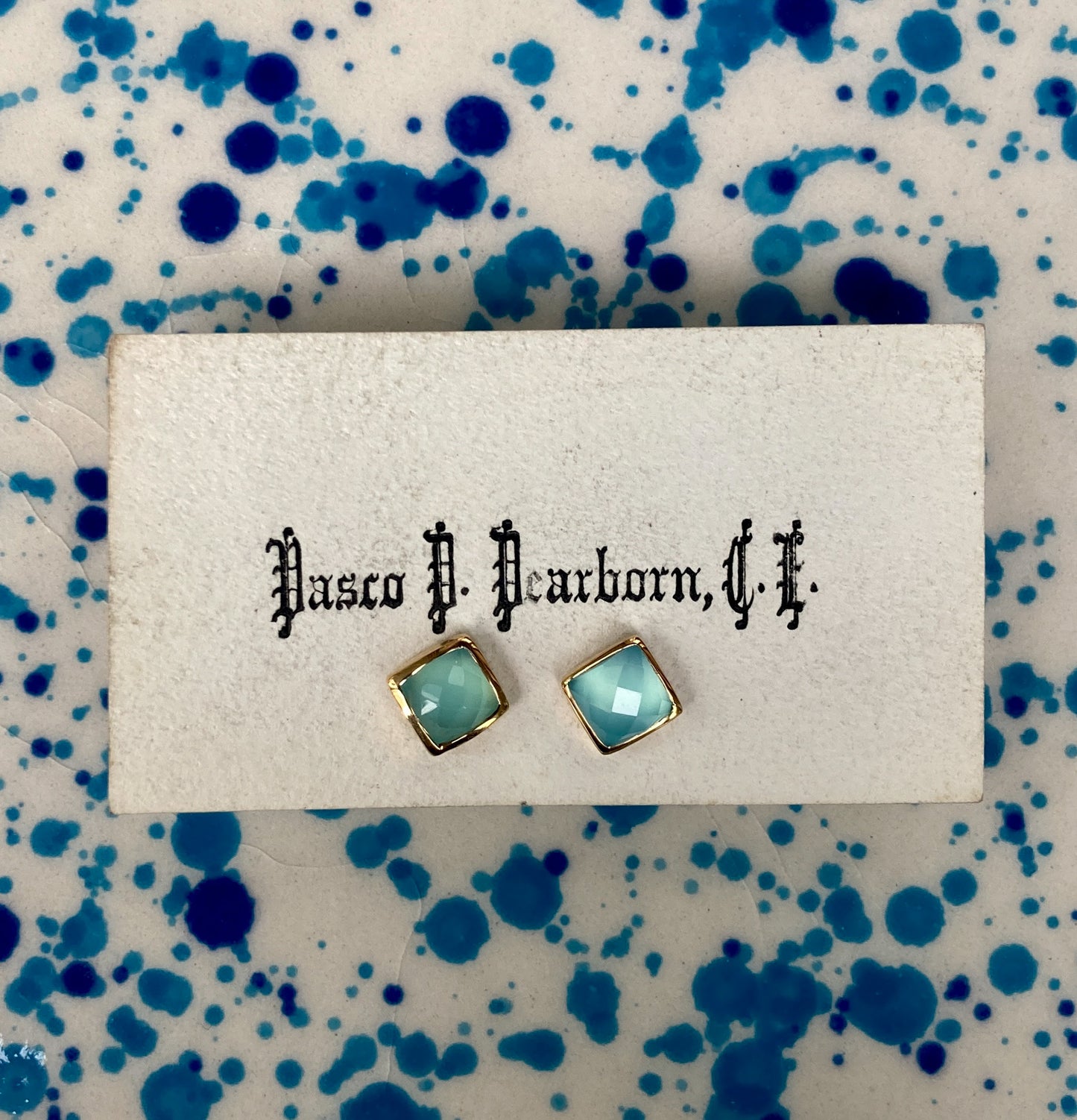Small Square Aqua Stud Earrings