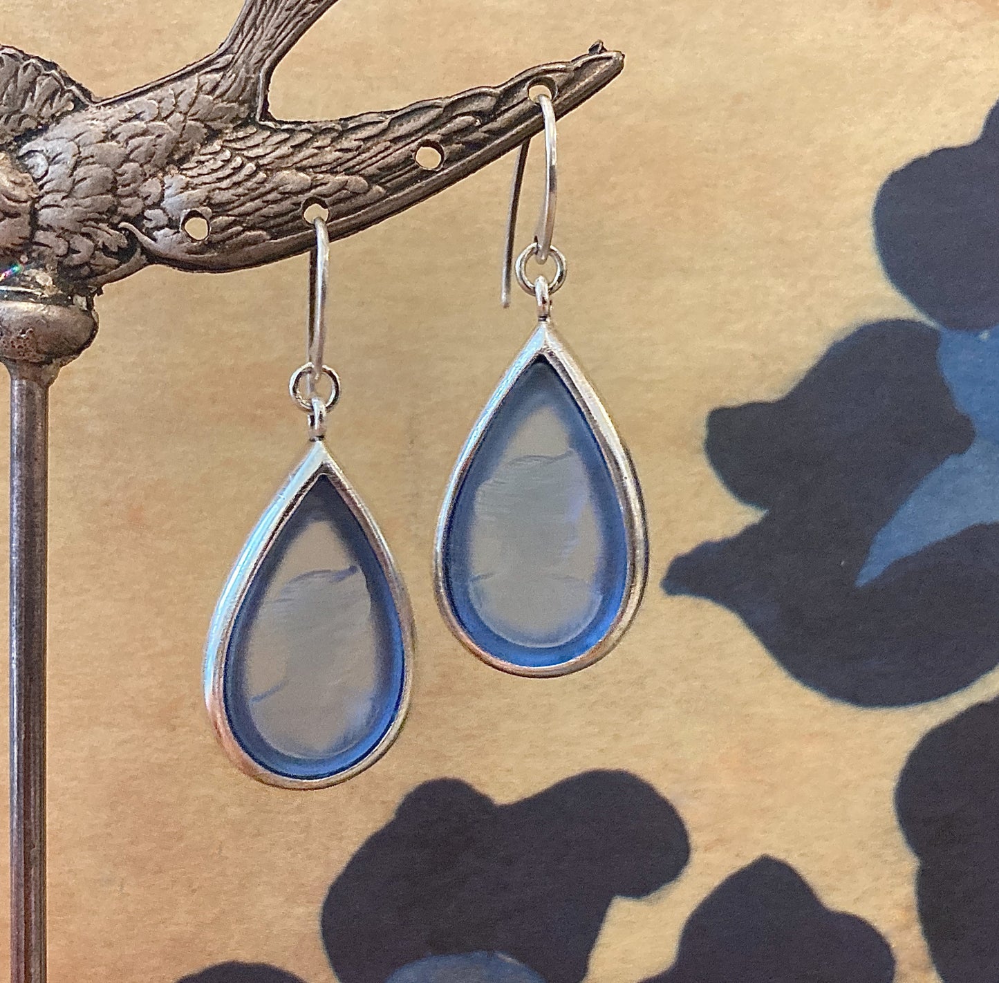 Sapphire Intaglio Teardrop Earrings