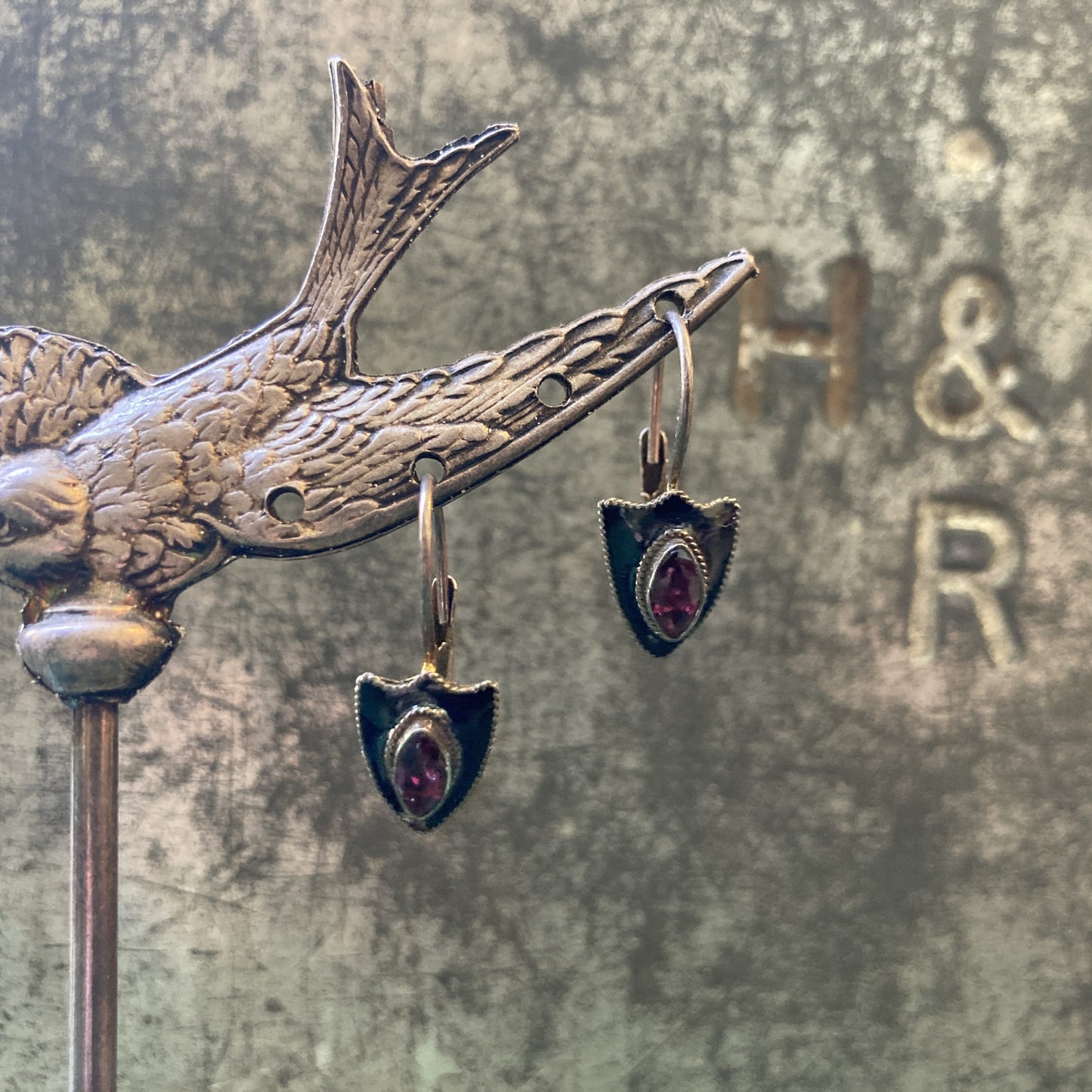 Rhodolite Shield Earring