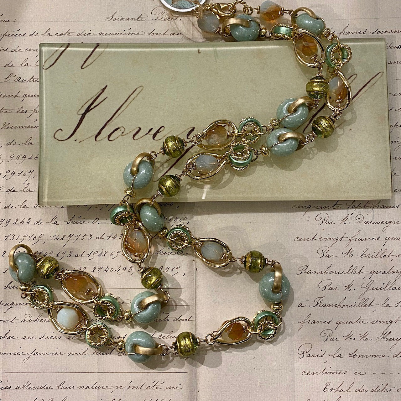 Long Murano Glass Necklace in Mint