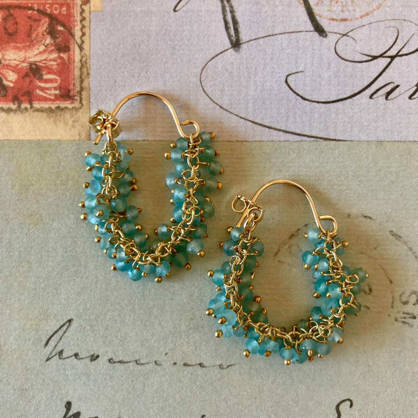 Aqua Apatite Fringe Hoop Earrings
