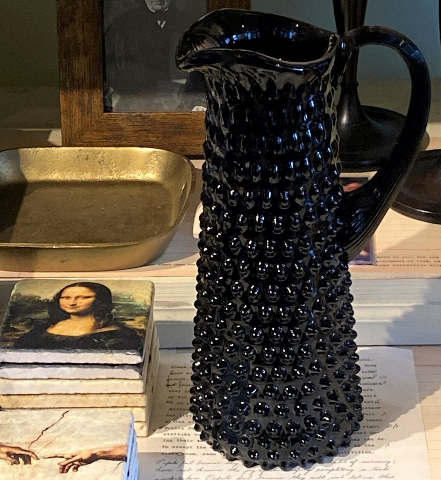 Tall Black Hobnail Pitcher