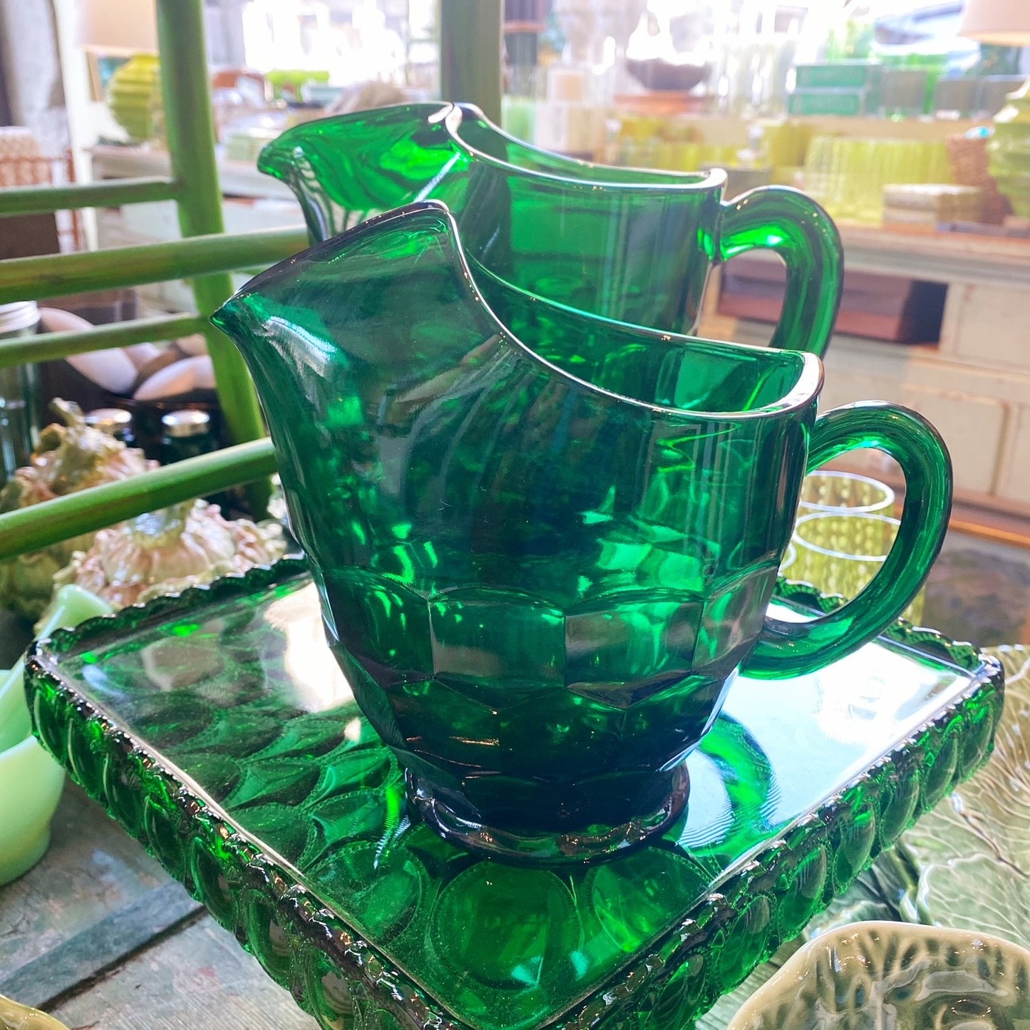 Hunter Green Glass Pitcher