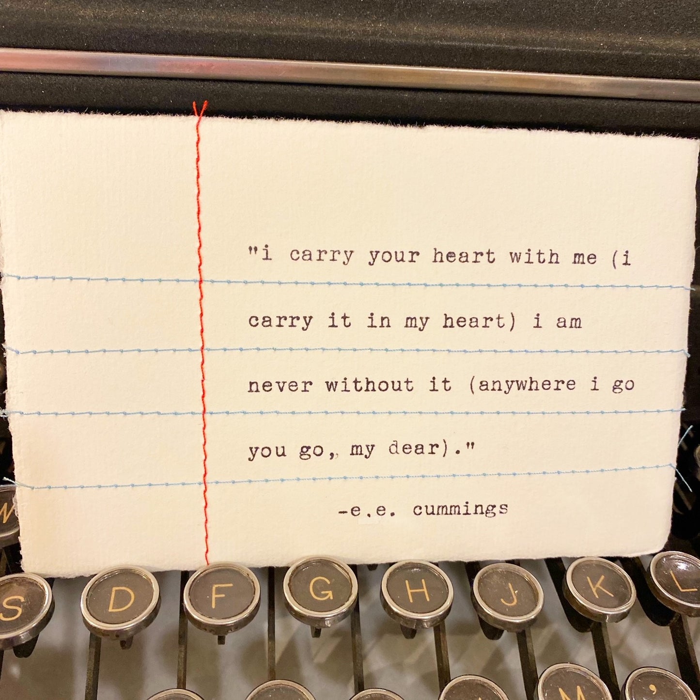 Stitched Typed Quote- e.e.cummings