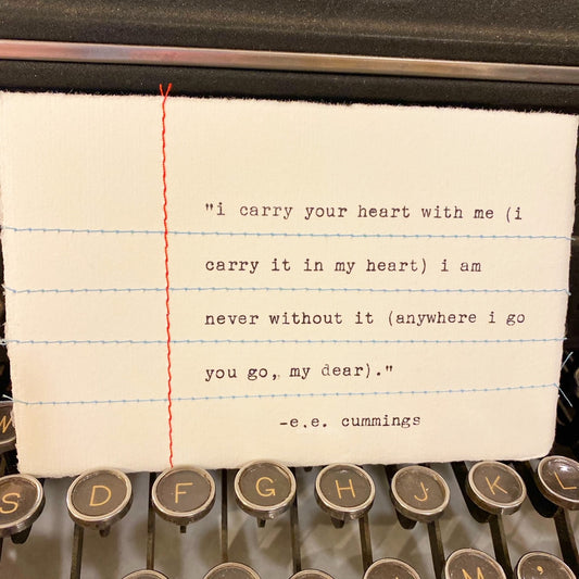 Stitched Typed Quote Card - e.e.cummings