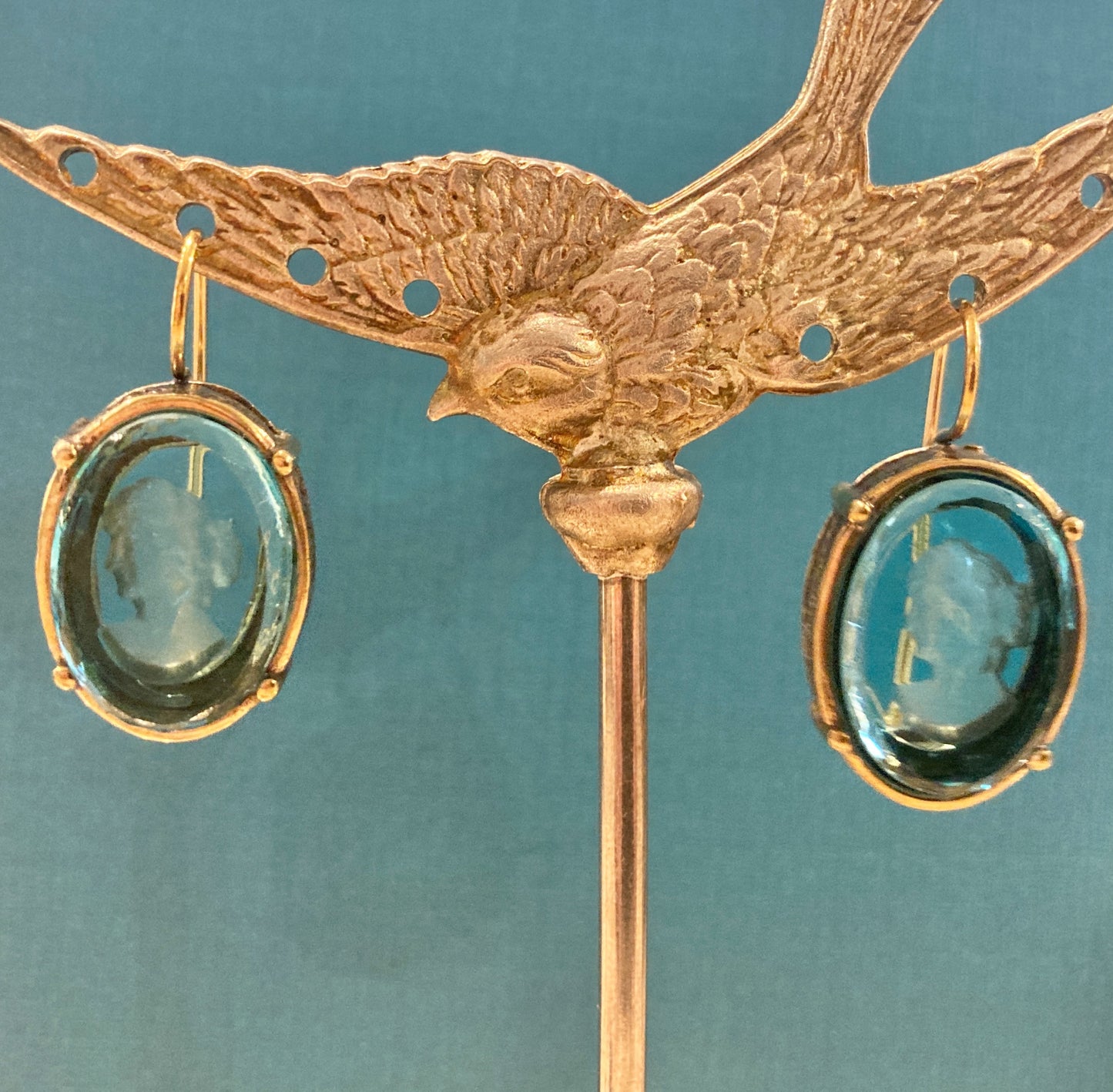 Aqua Oval Intaglio Earring
