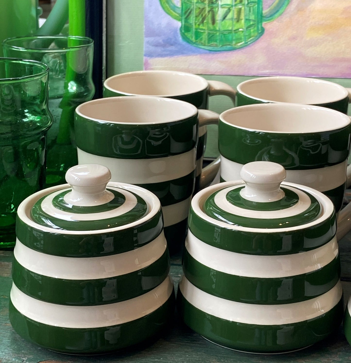 Cornishware Green Sugar Bowl