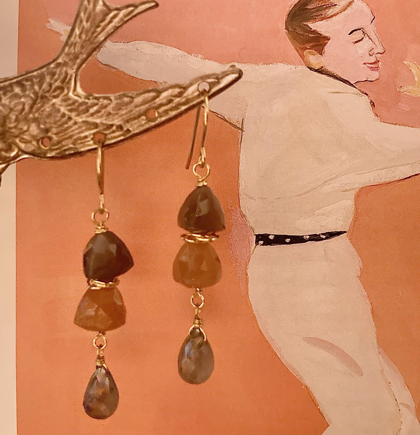 Chocolate and Peach Moonstone Earring