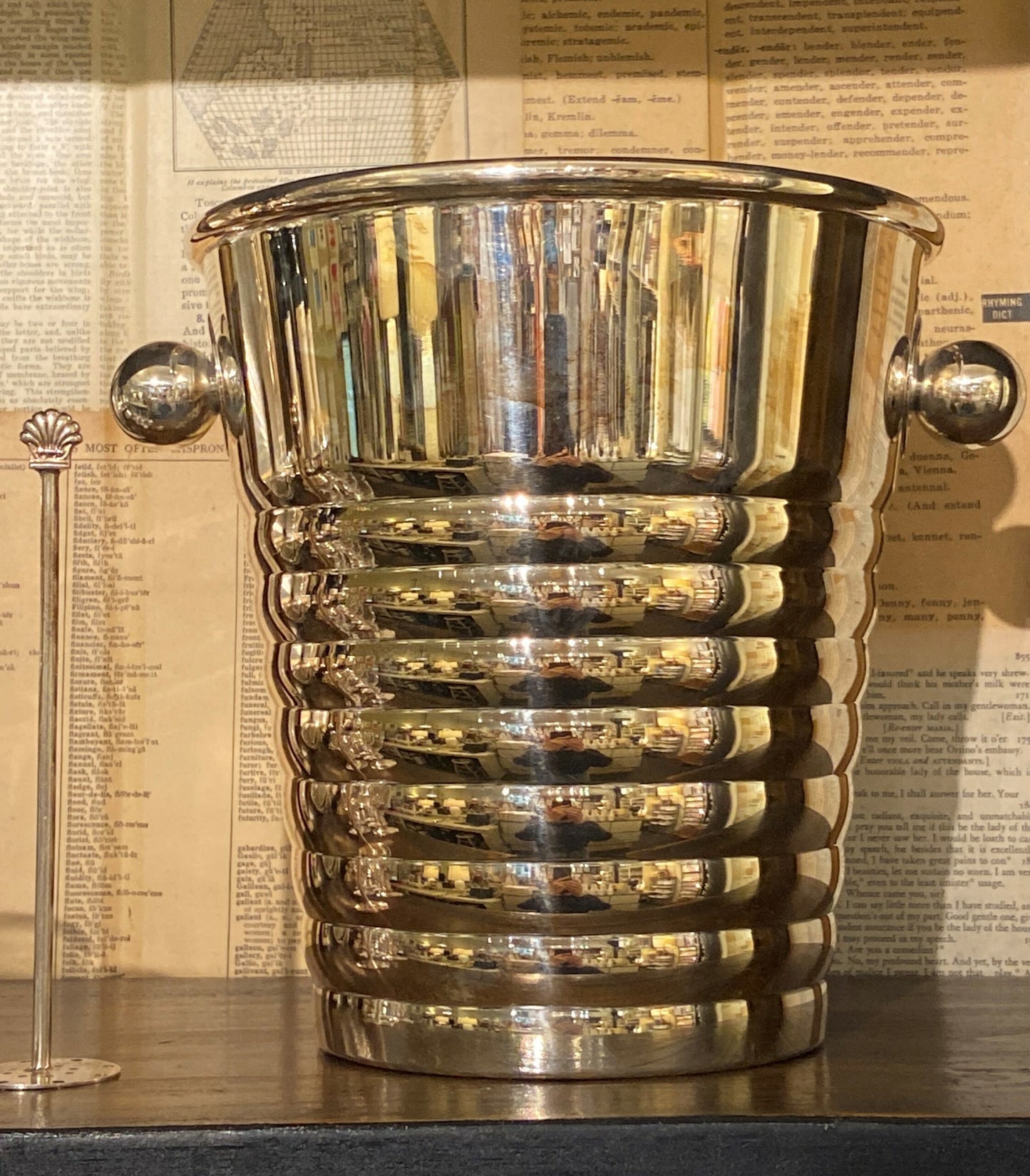 Vintage Hotel Silver Ribbed Ice Bucket