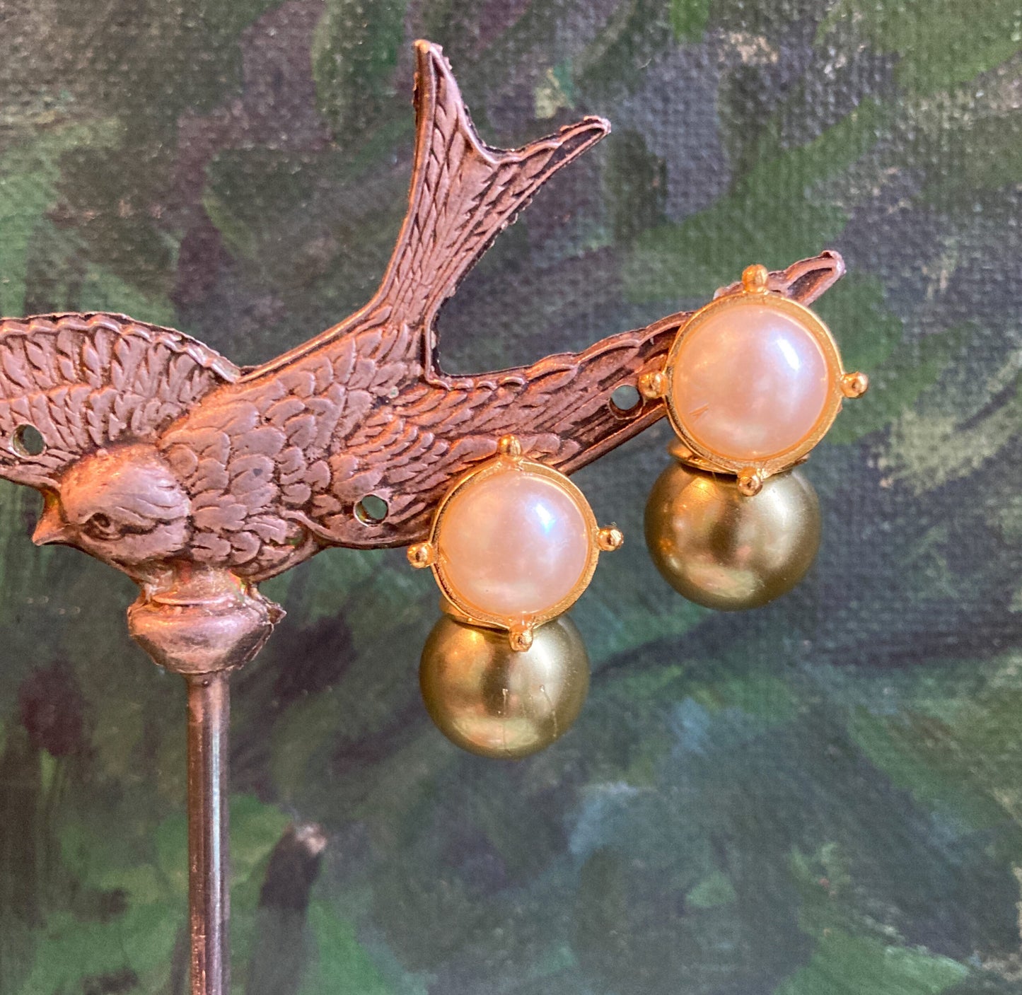 White and Olive Mother of Pearl Earrings