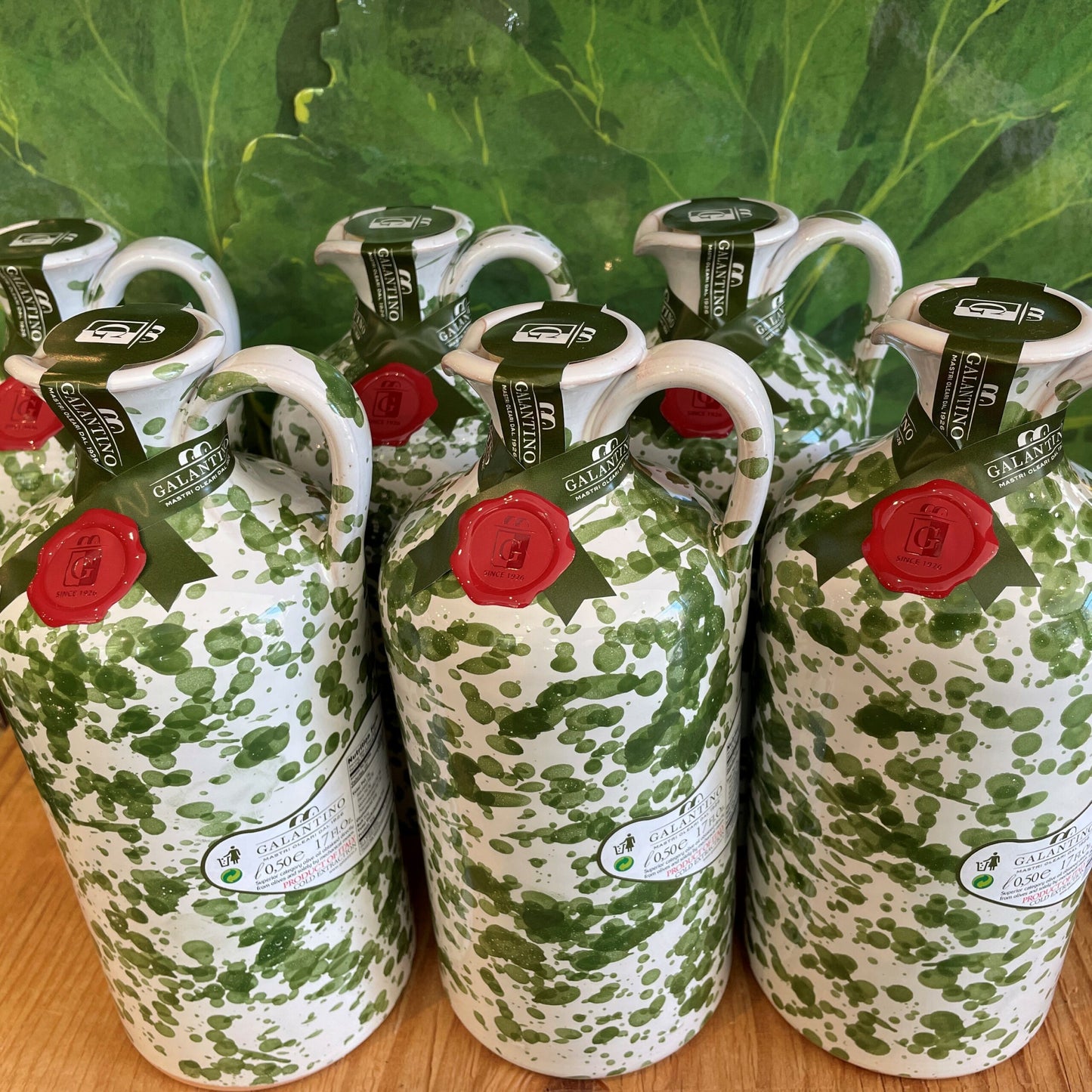 Large Green Splatterware Olive Oil
