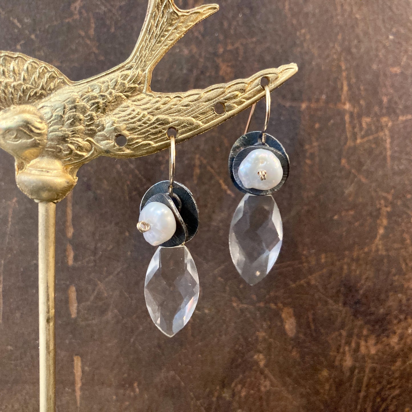 Almond Quartz Drop Earring with Pearls