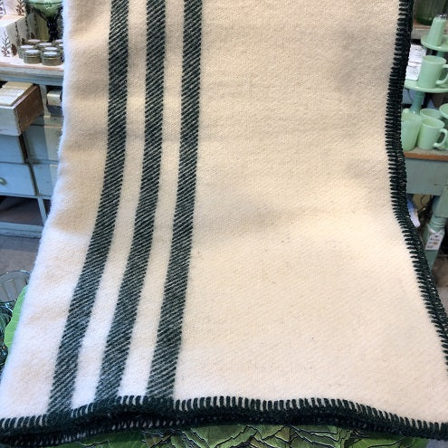 Large Natural with Forest Green Stripe Blanket