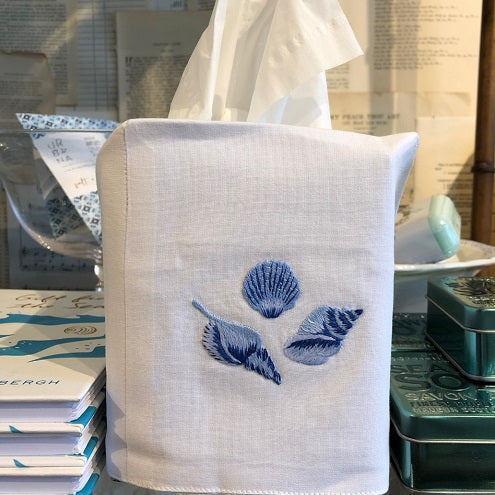 Shells Indigo Tissue Box Cover