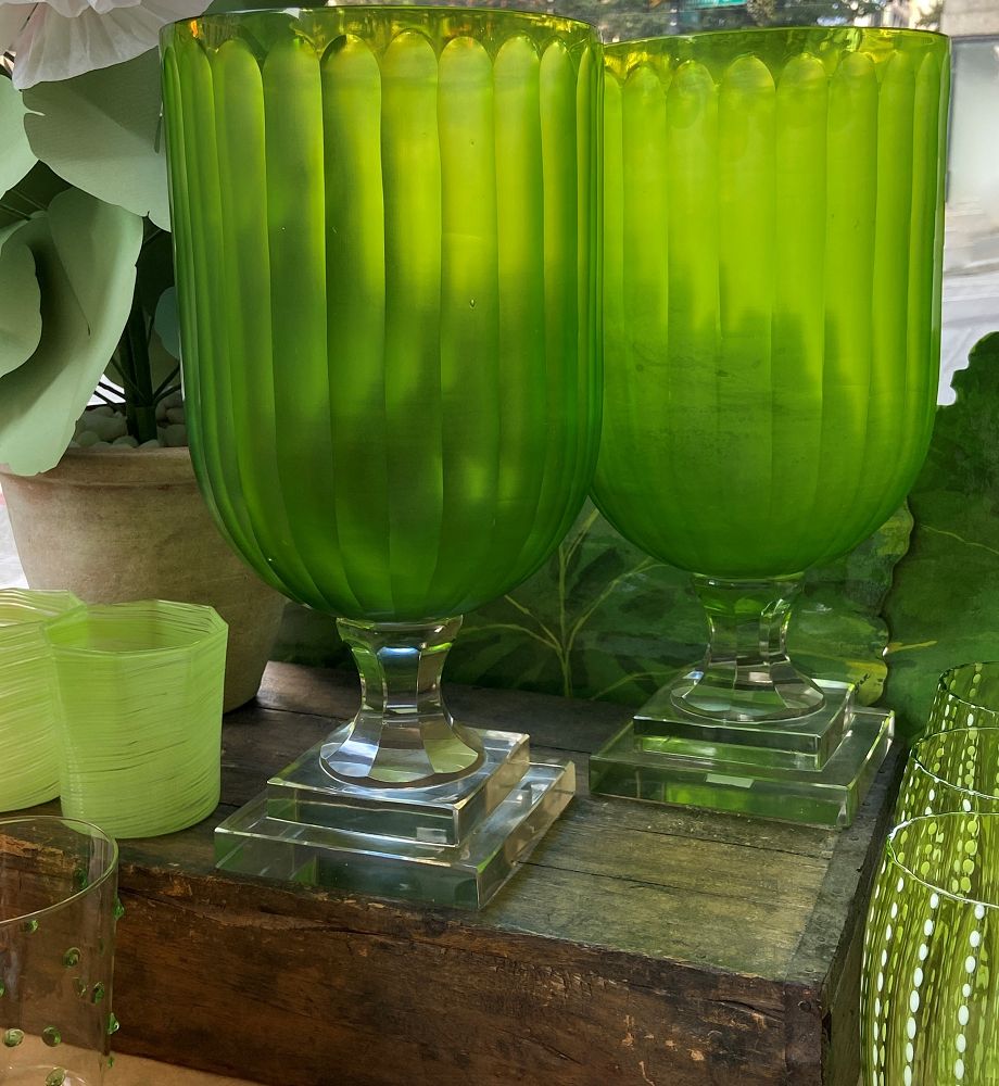 Green Glass Hurricane Lamp - Paxton Hardware