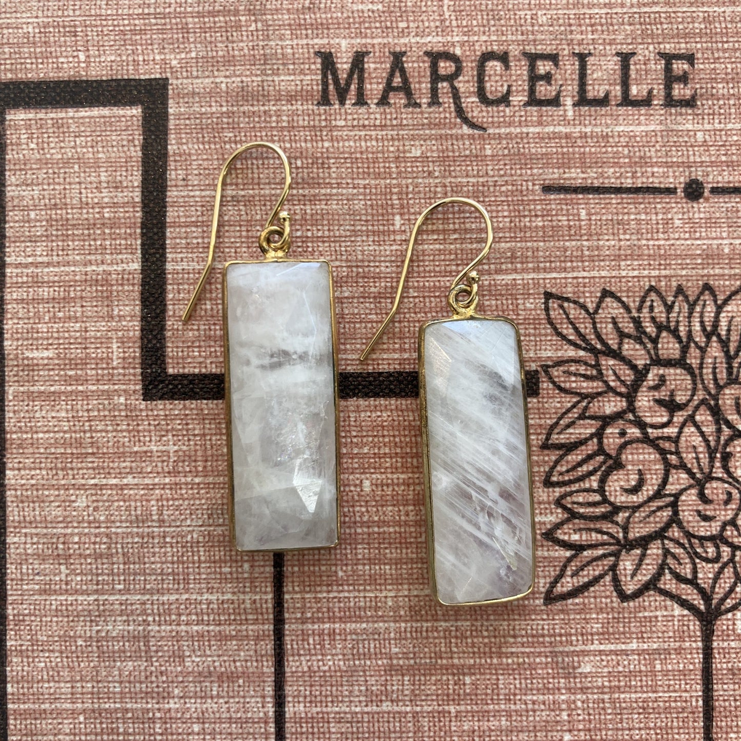 Rectangular Moonstone Drop Earrings