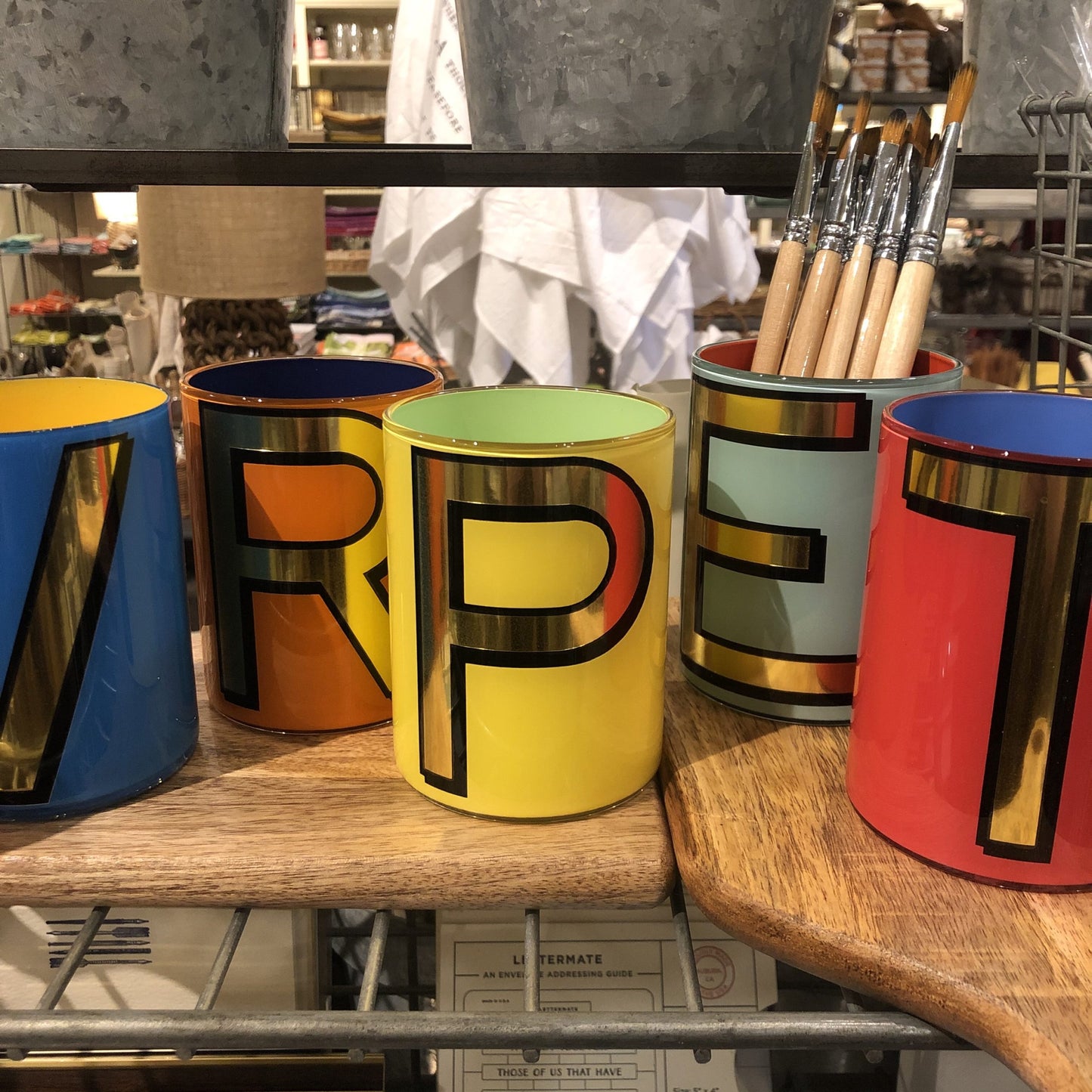 "P" Primrose Yellow Bridie Hall Alphabet Brush Pot