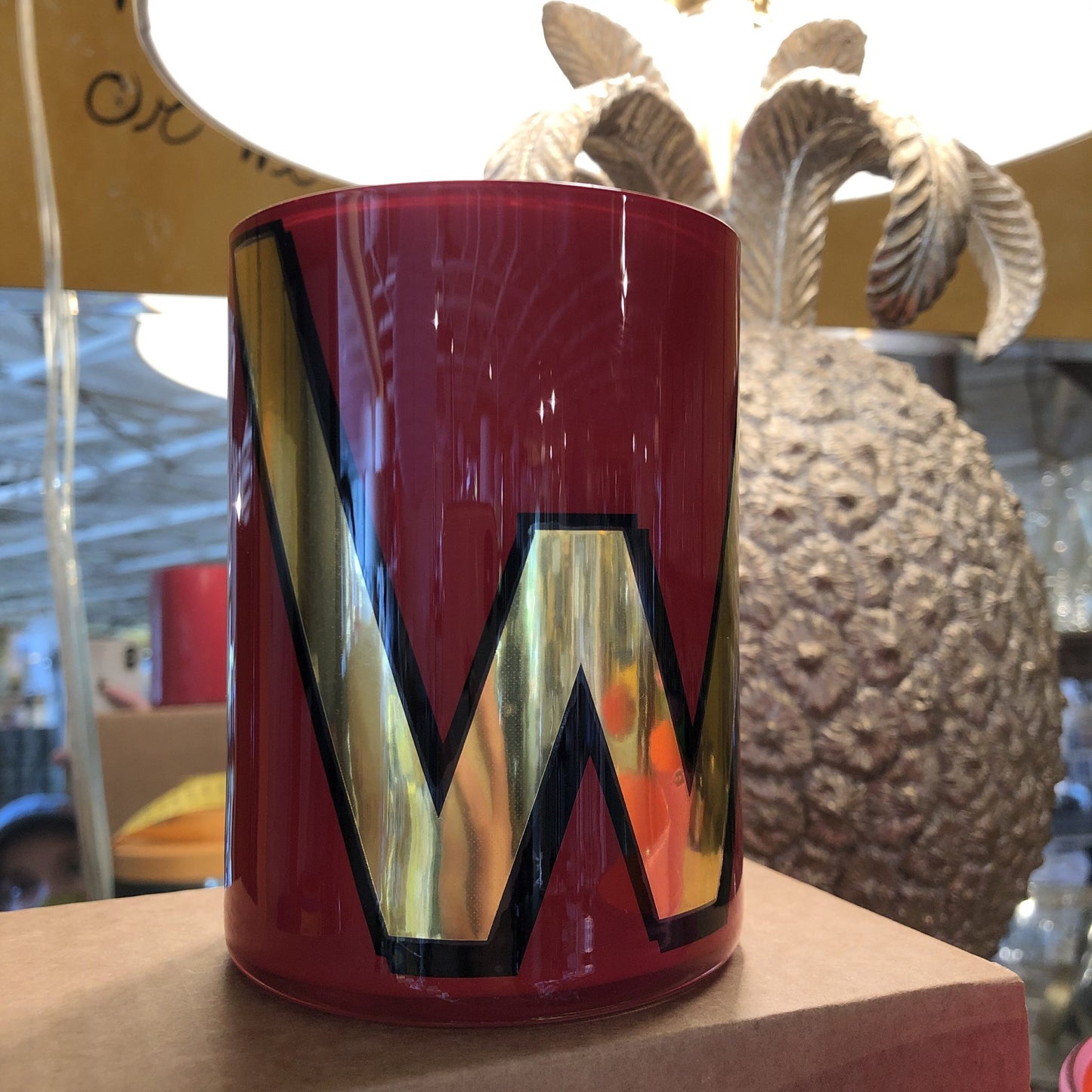 "W" Red Bridie Hall Alphabet Brush Pot
