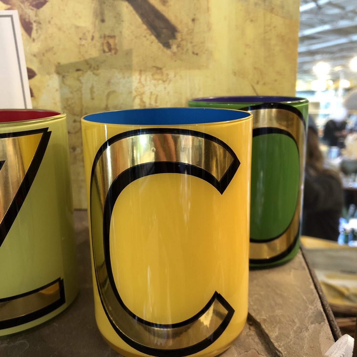 "C" Yellow Bridie Hall Brush Pot