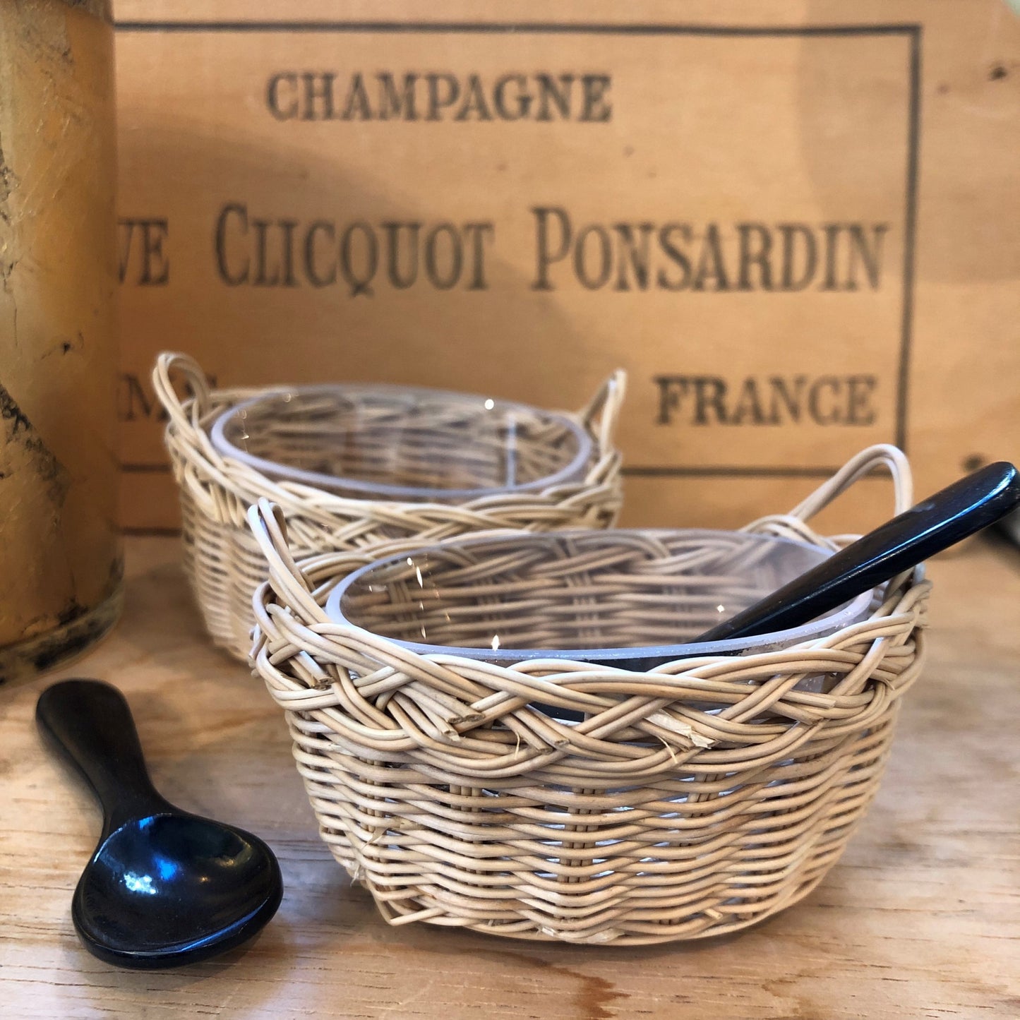 Small Wicker Salt Basket & Horn Spoon