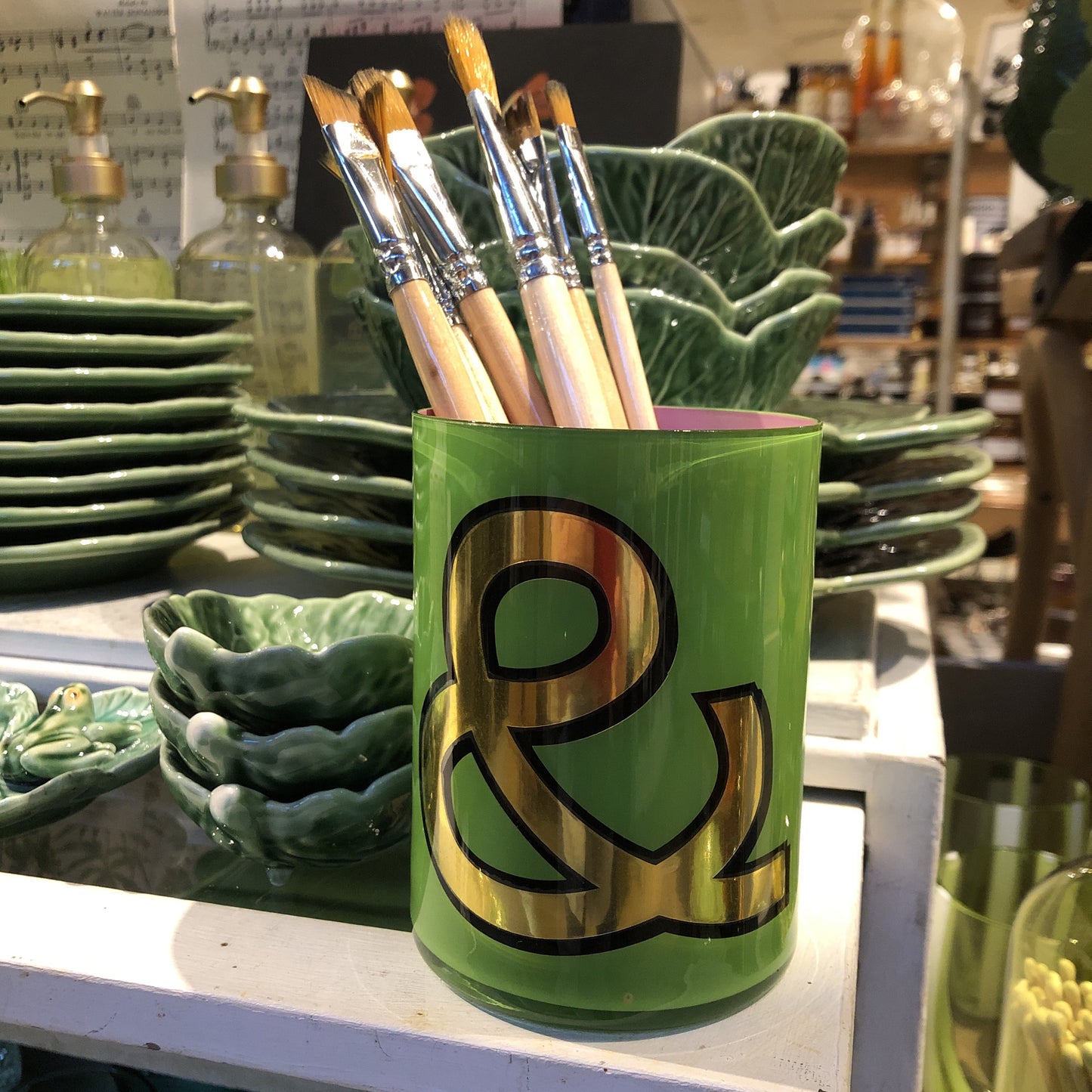 "&" Green Bridie Hall Alphabet Brush Pot