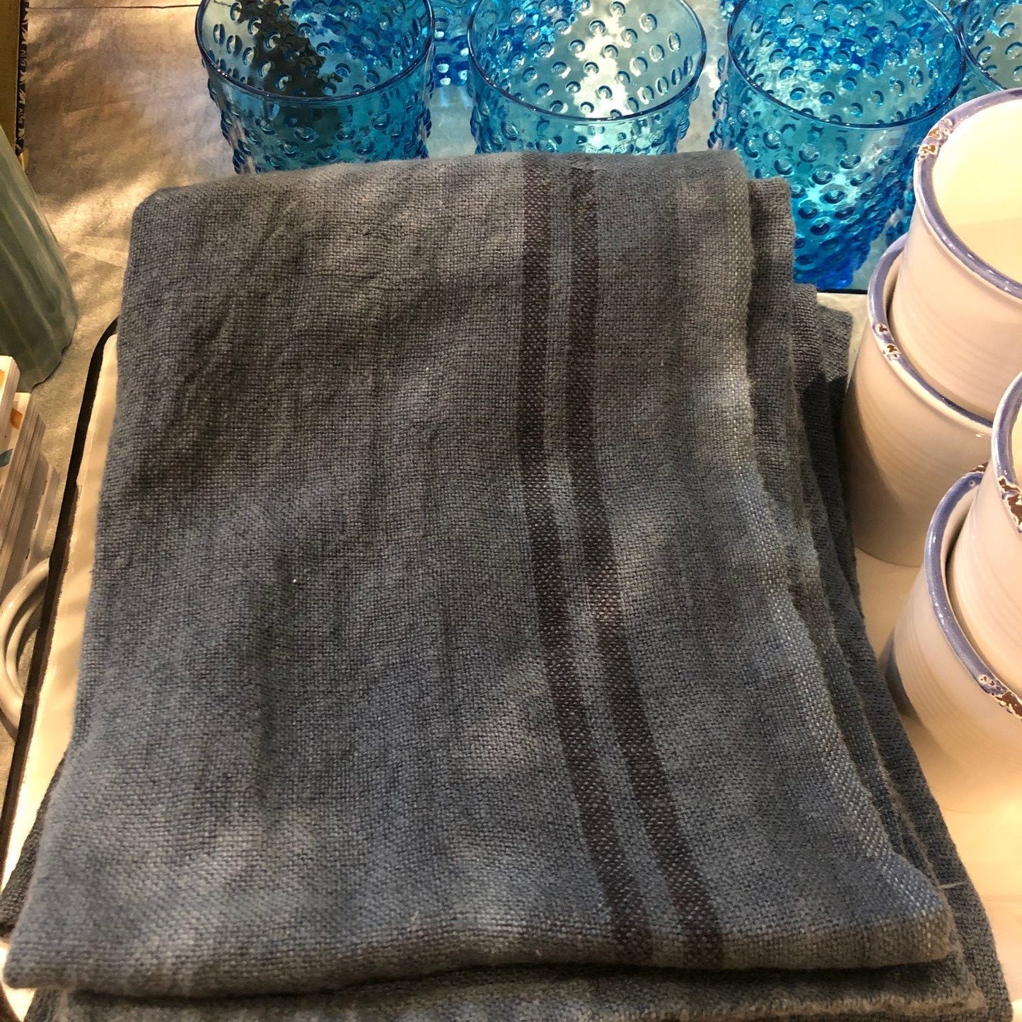 Dark Blue Linen Tea Towel