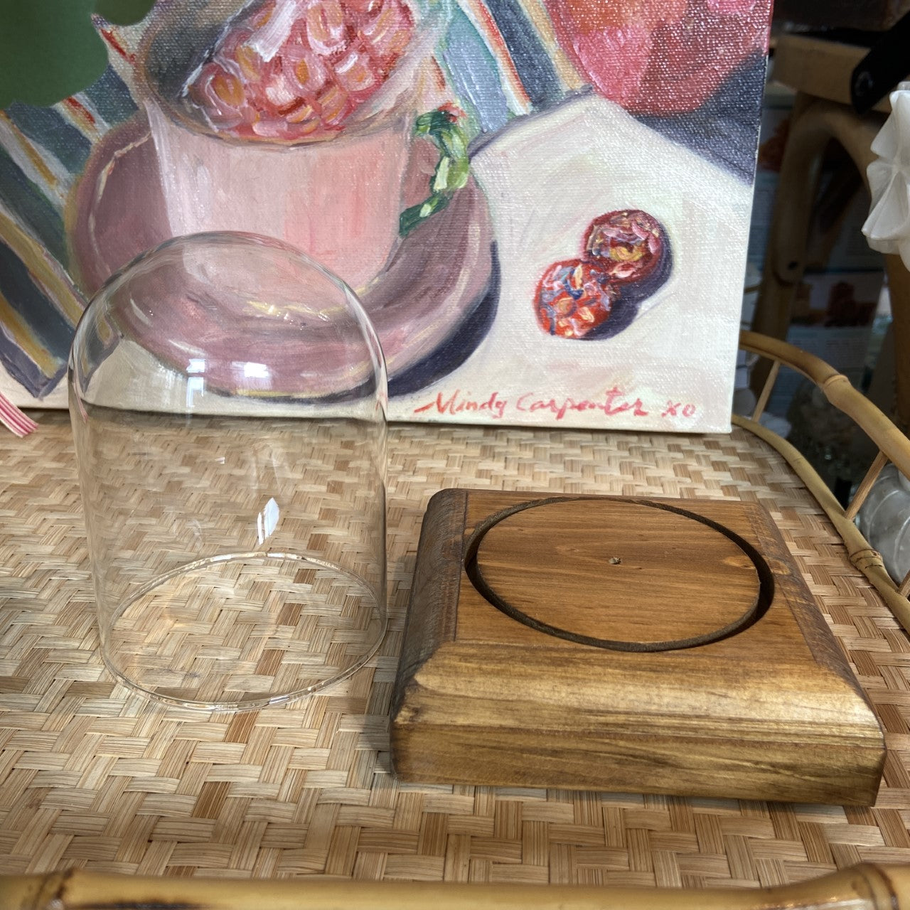Vintage Glass Cloche with Wood Base