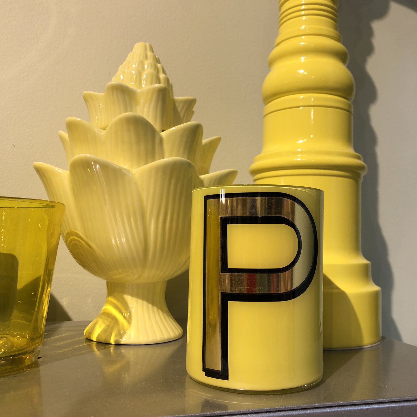 "P" Primrose Yellow Bridie Hall Brush Pot